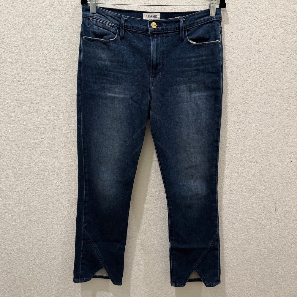 Frame Denim Le High Straight Jeans Dark Wash Tulip Hem Size 30